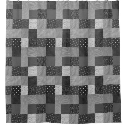 zwarte en witte vierkantjes van  lappendeken  douchegordijn (Voorkant)