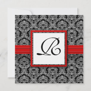 Zwarte en witte Vintage Floral Damask Wedding Kaart
