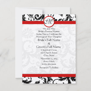 Zwarte en witte Vintage Floral Damask Wedding Kaart