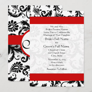 Zwarte en witte Vintage Floral Damask Wedding Kaart
