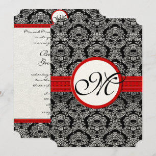 Zwarte en witte Vintage Floral Damask Wedding Kaart