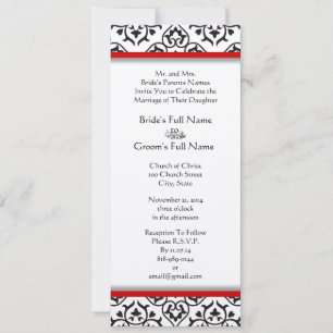Zwarte en witte Vintage Floral Damask Wedding Kaart