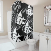 Zwarte en witte vis douchegordijn (In situ)