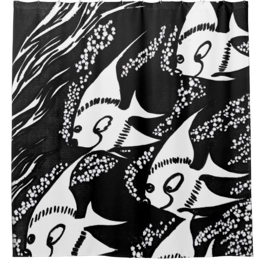 Zwarte en witte vis douchegordijn (Voorkant)