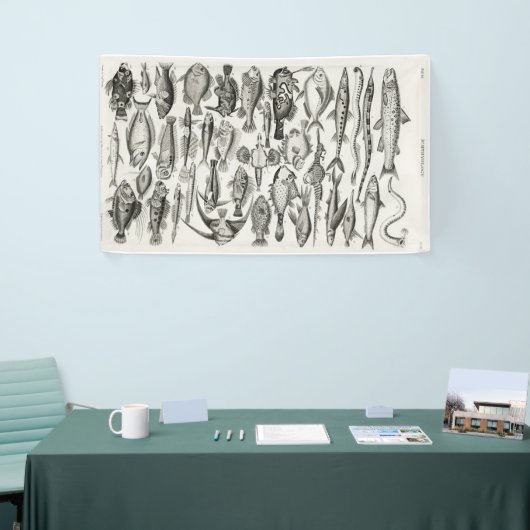 Zwarte en witte vis, oceaan, ichtyoloog spandoek (Beurs)