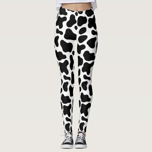 zwarte en witte vlekken, koe patroon leggings (Voorkant)