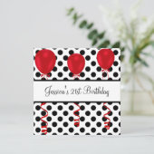 Zwarte en witte vlekken Rode ballonnen op de feest Kaart (Staand voorkant)