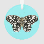 Zwarte en witte vlinder, achtergrond turkooizen ornament (achterkant)