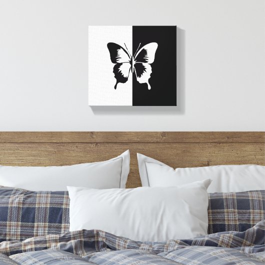 Zwarte en witte vlinder canvas afdruk (Insitu (Slaapkamer))