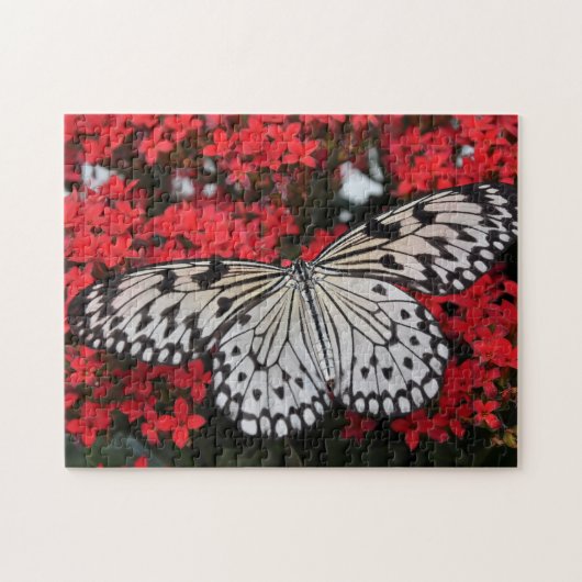 Zwarte en witte vlinder in de rode ventilator Stru Legpuzzel (Horizontaal)