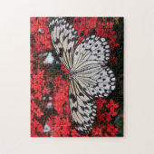 Zwarte en witte vlinder in de rode ventilator Stru Legpuzzel (Verticaal)