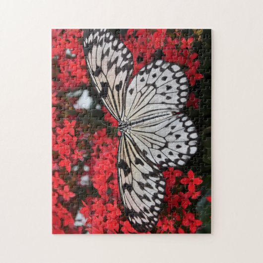 Zwarte en witte vlinder in de rode ventilator Stru Legpuzzel (Verticaal)