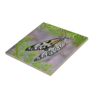 "ZWARTE EN WITTE VLINDER" KERAMISCHE TEGEL/TRIVET TEGELTJE