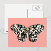 Zwarte en witte vlinder, koraalroze achtergrond briefkaart (Voorkant / Achterkant)
