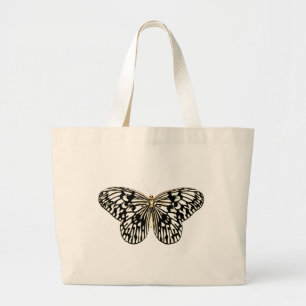 Zwarte en witte vlinder, koraalroze achtergrond grote tote bag