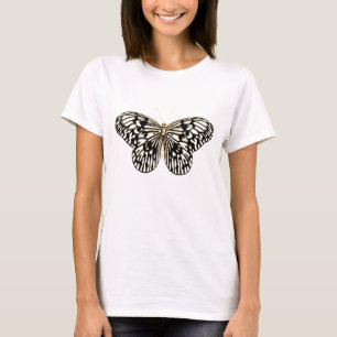 Zwarte en witte vlinder, koraalroze achtergrond t-shirt