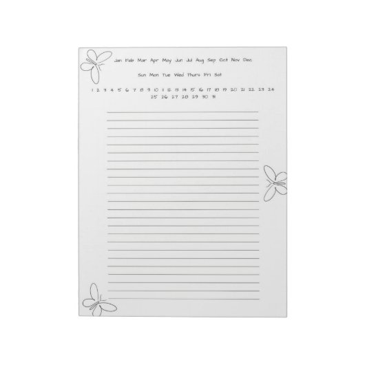 Zwarte en witte vlinder notitieblok (Linkerzijde)