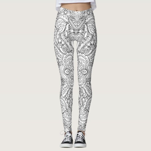 Zwarte en witte vlinder Paisley Leggings (Voorkant)