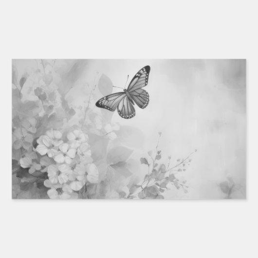 Zwarte en witte vlinder rechthoekige sticker (Voorkant)