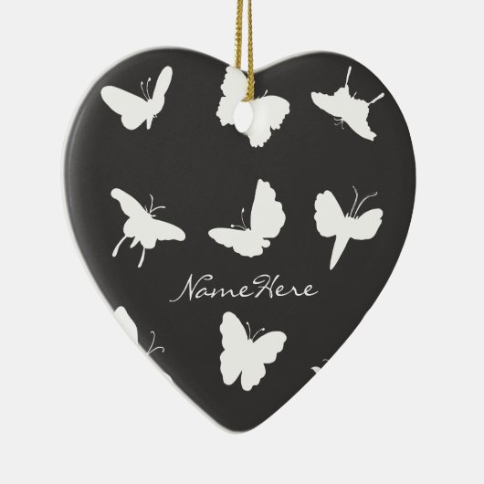 Zwarte en witte vlinder Silhouettes Keramisch Ornament (Rechts)