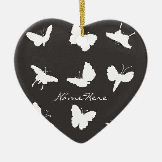 Zwarte en witte vlinder Silhouettes Keramisch Ornament (Voorkant)