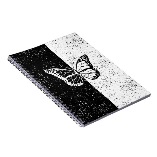 Zwarte en witte vlinder Stippen Pattern Girly Notitieboek (Rechterzijde)