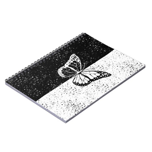 Zwarte en witte vlinder Stippen Pattern Girly Notitieboek (Linkerzijde)