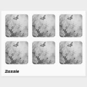 Zwarte en witte vlinder vierkante sticker (Vel)