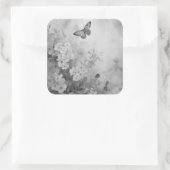 Zwarte en witte vlinder vierkante sticker (Tas)