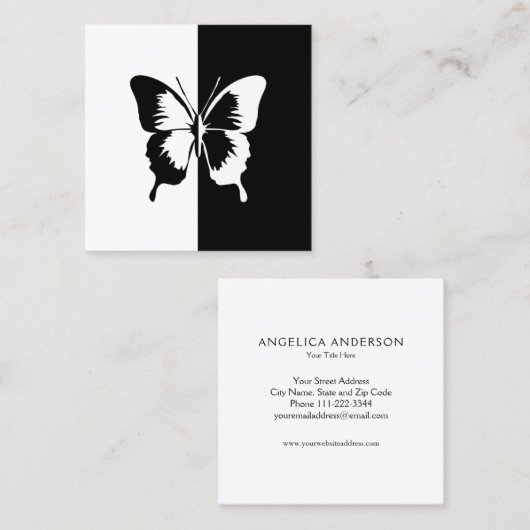 Zwarte en witte vlinder vierkante visitekaartje (Voorkant / Achterkant)