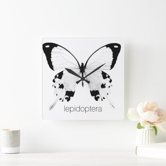 zwarte en witte vlindermuur vierkante klok (Huis)