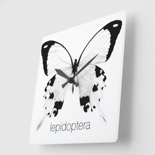 zwarte en witte vlindermuur vierkante klok (Hoek)