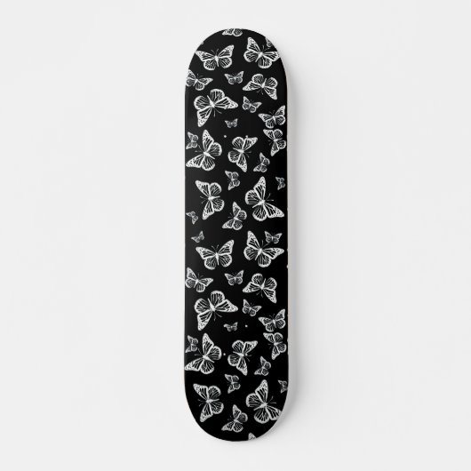 zwarte en witte vlinderpatroonmotif persoonlijk skateboard (Voorkant)