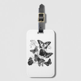 Zwarte en witte vlinders bagagelabel