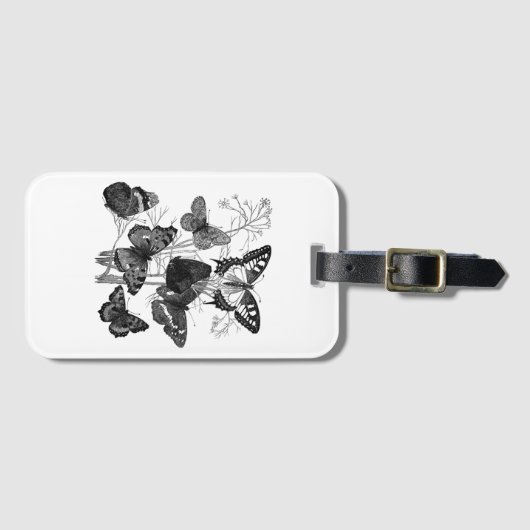Zwarte en witte vlinders bagagelabel (Voorkant (horizontaal))