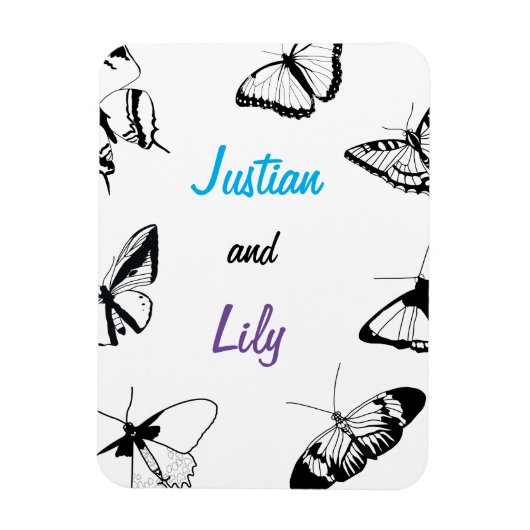 Zwarte en witte vlinders magneet (Verticaal)