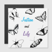 Zwarte en witte vlinders magnetische uitnodiging (Voorkant / Achterkant)