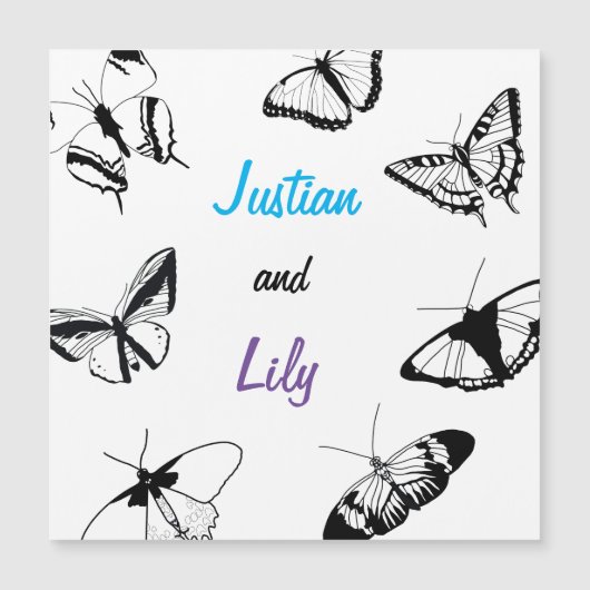 Zwarte en witte vlinders magnetische uitnodiging (Voorkant)