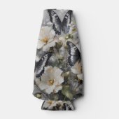 Zwarte en witte vlinders op witte bloemen, flesjeskoeler (Voorkant)