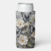 Zwarte en witte vlinders op witte bloemen, seltzer blikjeskoeler (Seltzer Voorkant)