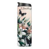 Zwarte en witte vlinders op witte lelies thermosbeker (Geroteerd rechts)