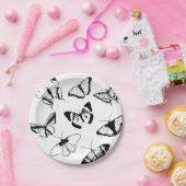 Zwarte en witte vlinders papieren bordje (Feest)