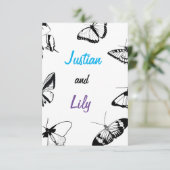 Zwarte en witte vlinders save the date (Staand voorkant)