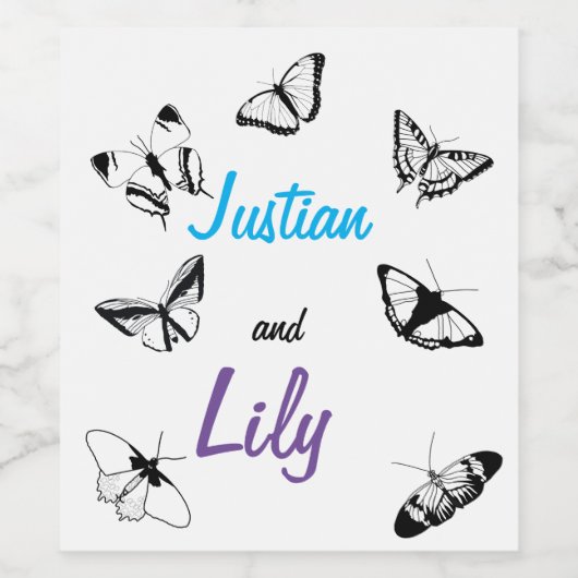 Zwarte en witte vlinders wijn etiket (Enkel label)