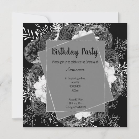 ZWARTE EN WITTE VLOEISTOFFEN VAN LIJST BIRTHDAAGSE KAART (Voorkant)