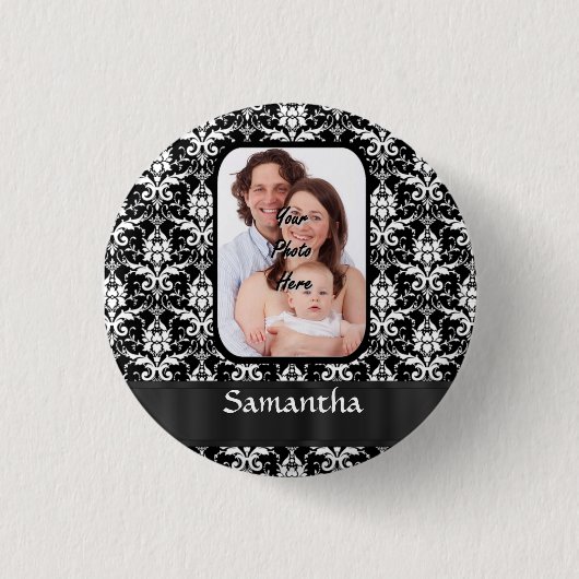 Zwarte en witte vocht ronde button 3,2 cm (Voorkant)