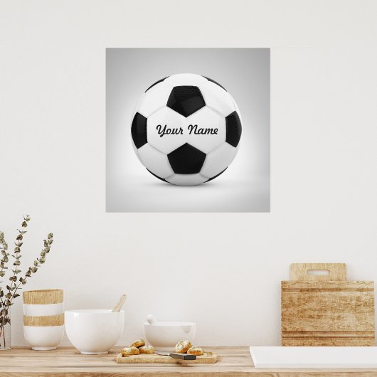Zwarte en Witte Voetbal Persoonlijke naam Poster (Keuken)