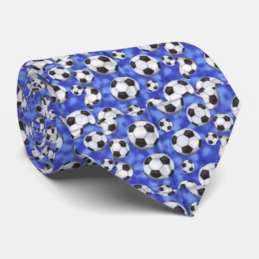 Zwarte en witte Voetballen op blauw Stropdas (Opgerold)