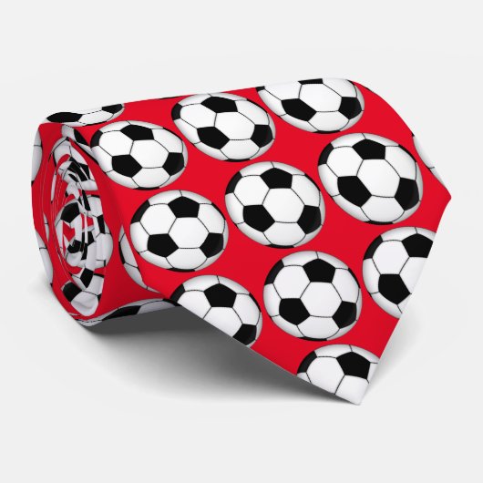 Zwarte en witte Voetballen op rood Stropdas (Opgerold)