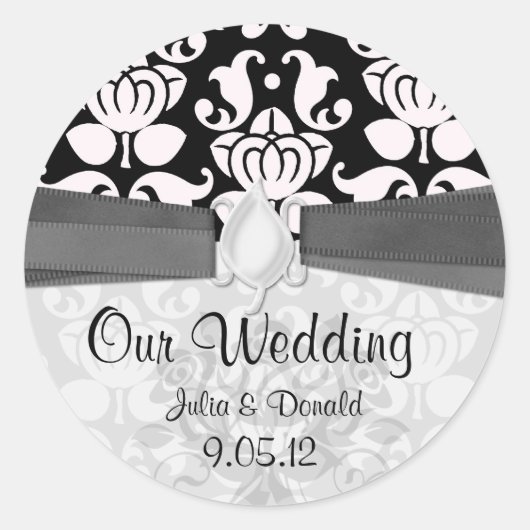 zwarte en witte vogel bruiloft ronde sticker (Voorkant)